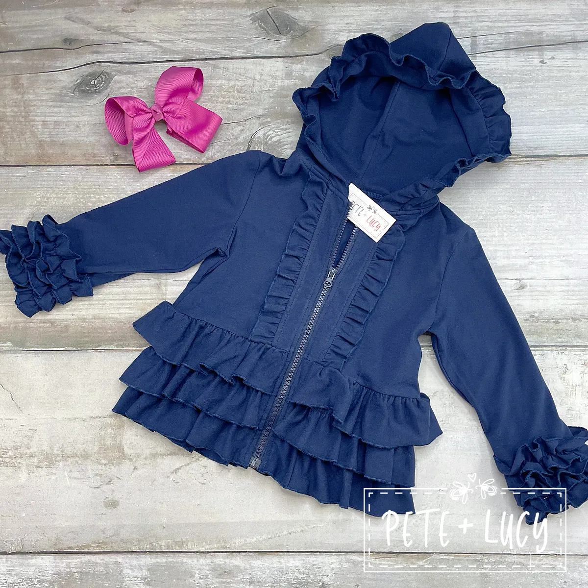 Ruffle Hoodie: Navy