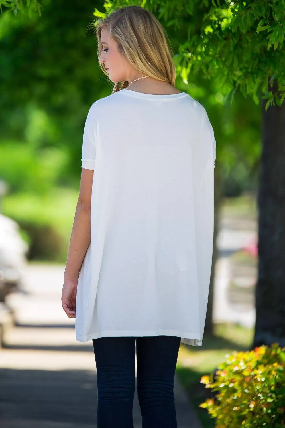SALE-Short Sleeve V-Neck Piko Tunic - Off White