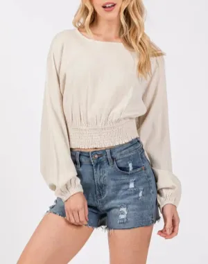 Sandy Beaches Smocked Waist Long Sleeve Top (Assorted Colors)