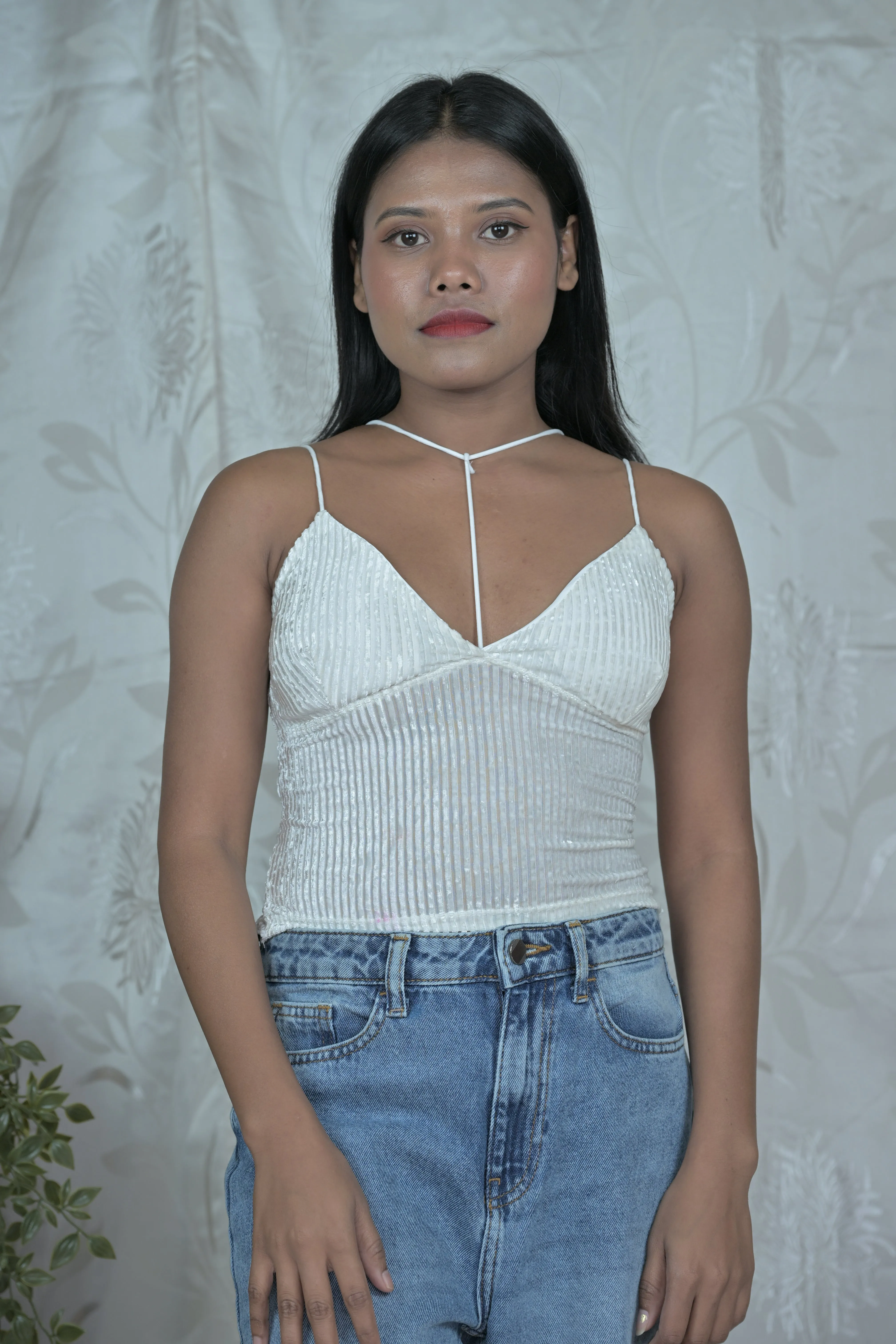 Sequin Embellished Halter Strap Cami Top