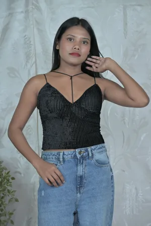 Sequin Embellished Halter Strap Cami Top