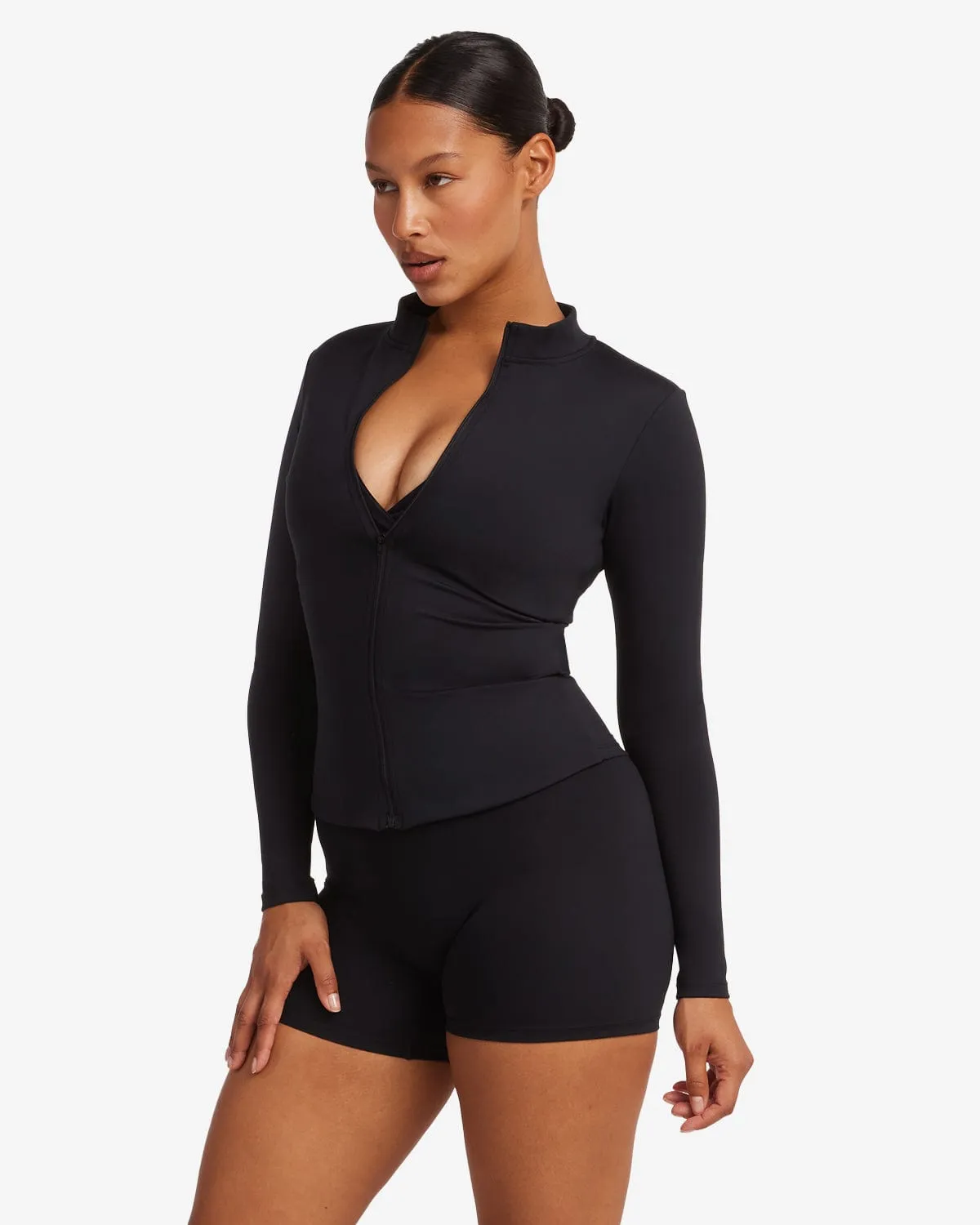 Serenity Longline Zip Up Jacket | Black