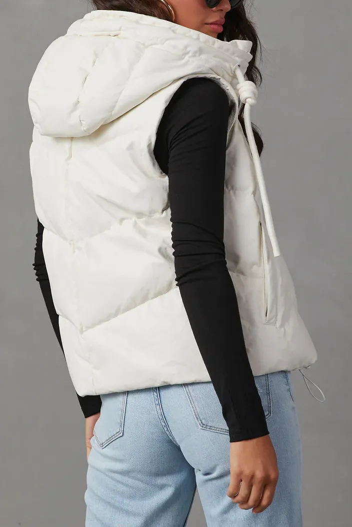 Short Hooded Down Sleeveless Vest