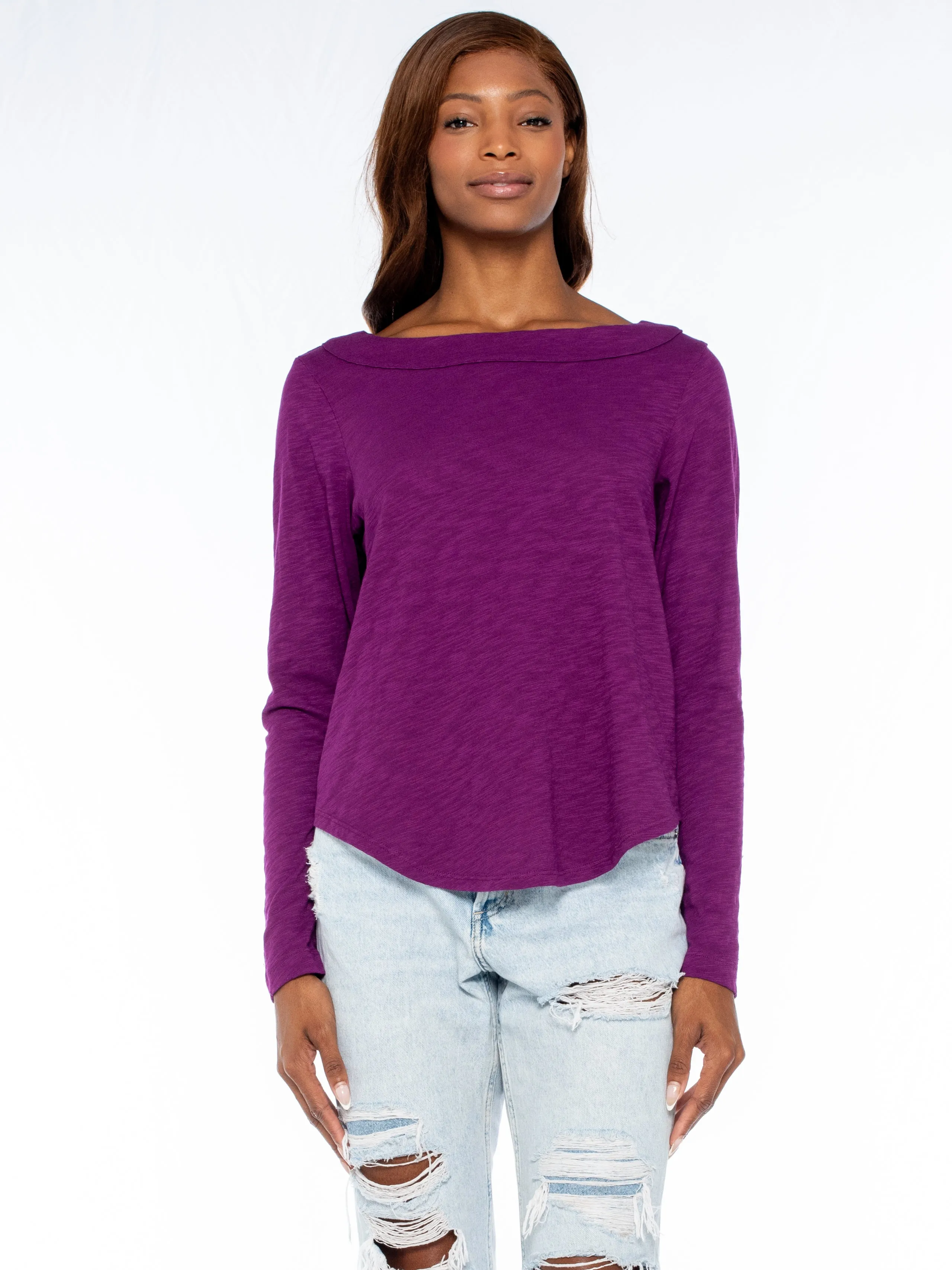 Shrunken L/S Bateau Neck Shirttail Tee