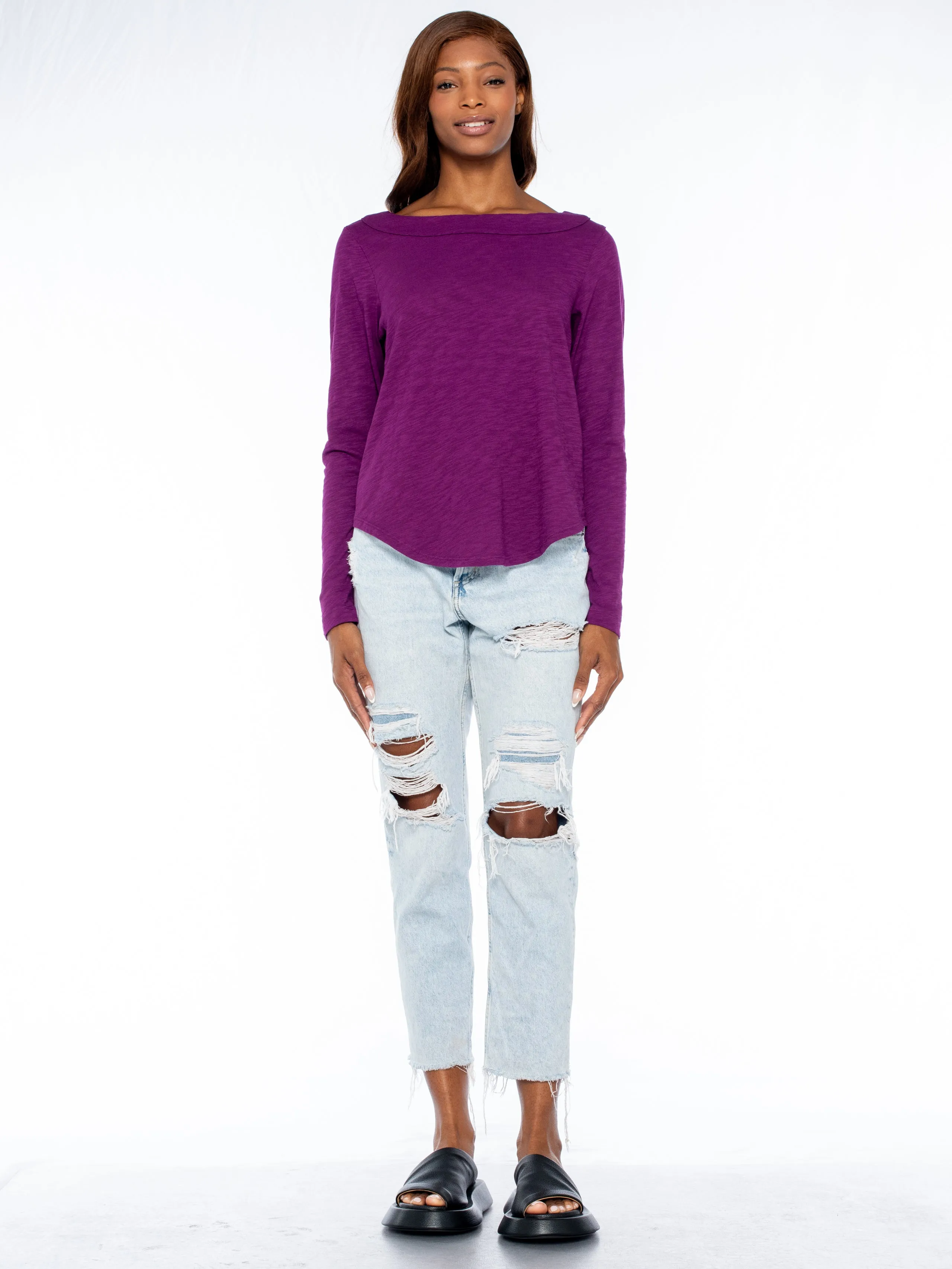 Shrunken L/S Bateau Neck Shirttail Tee