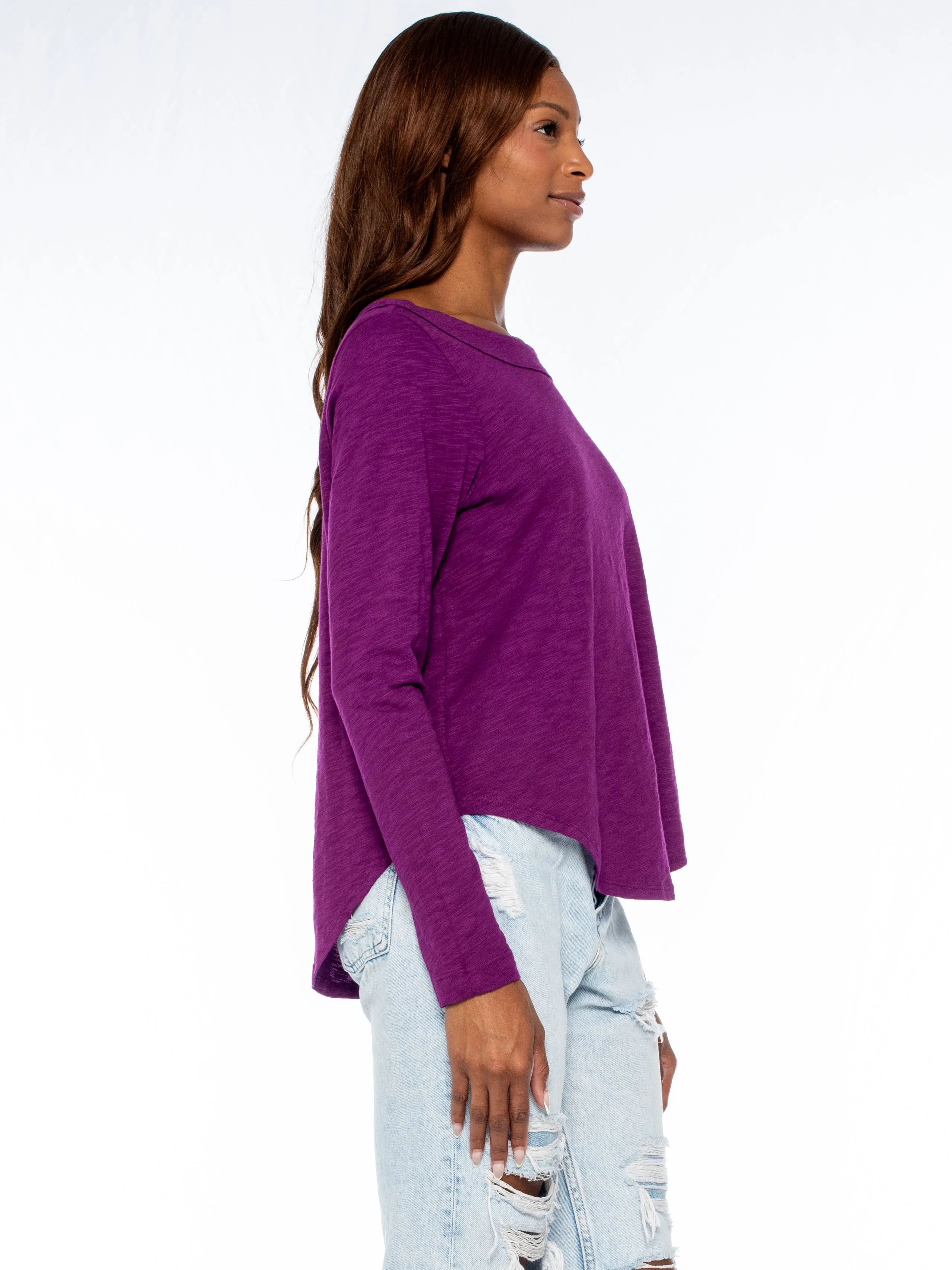 Shrunken L/S Bateau Neck Shirttail Tee