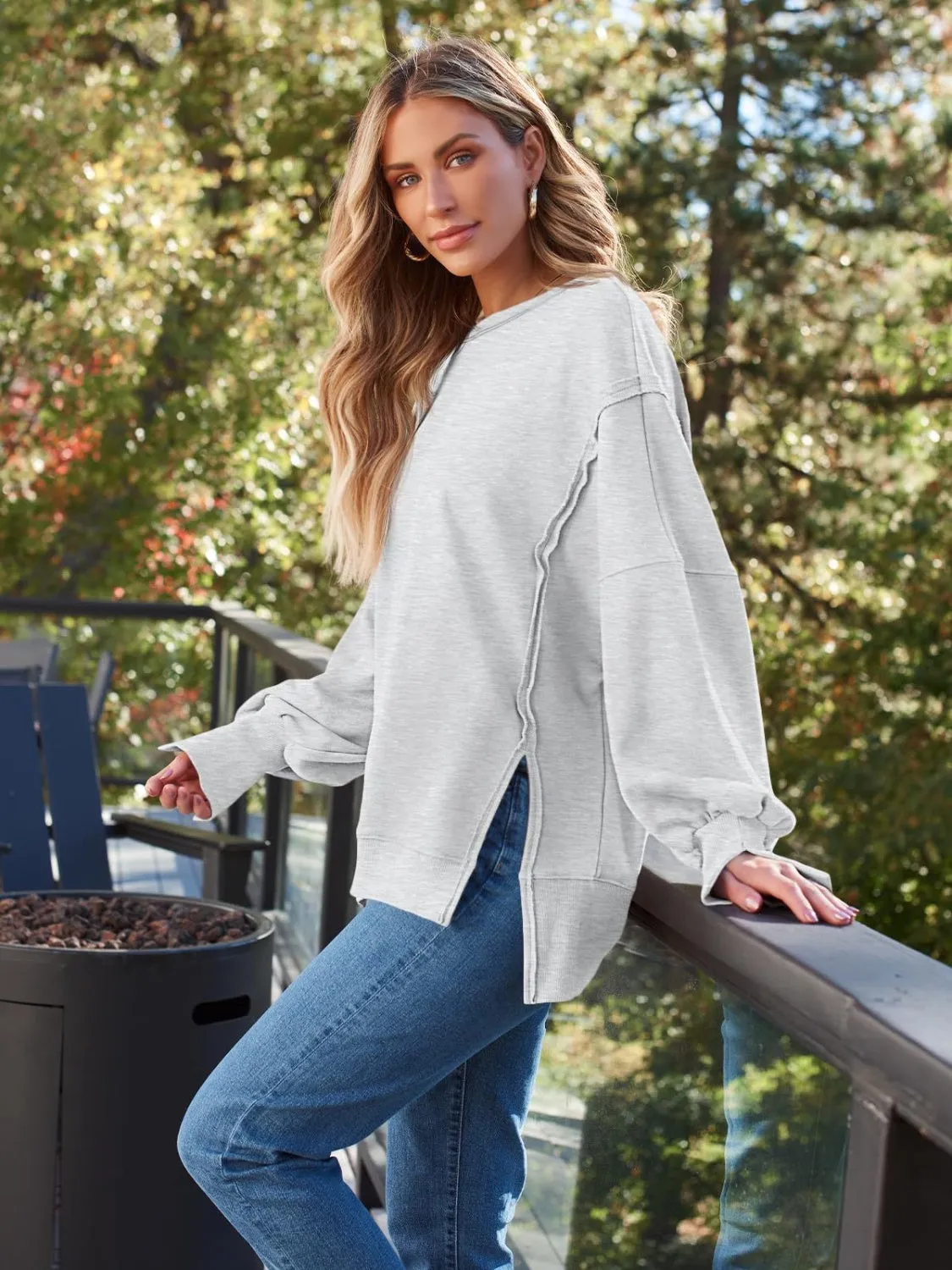 Slit Long Sleeve Sweatshirt
