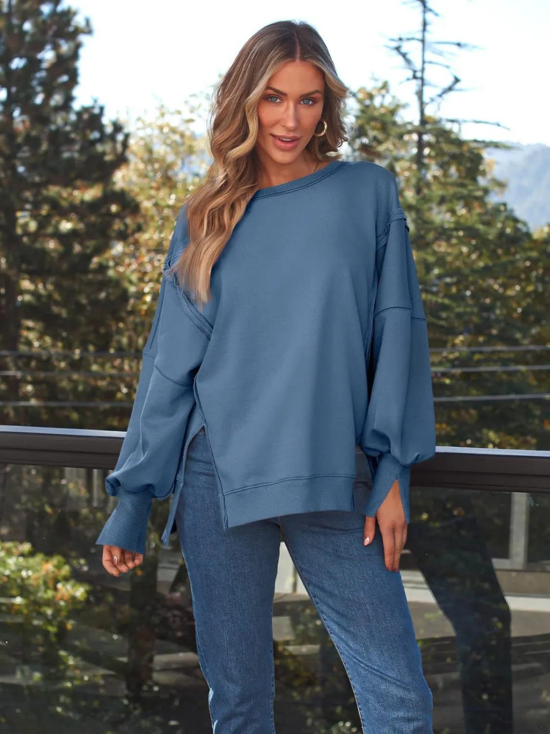 Slit Long Sleeve Sweatshirt