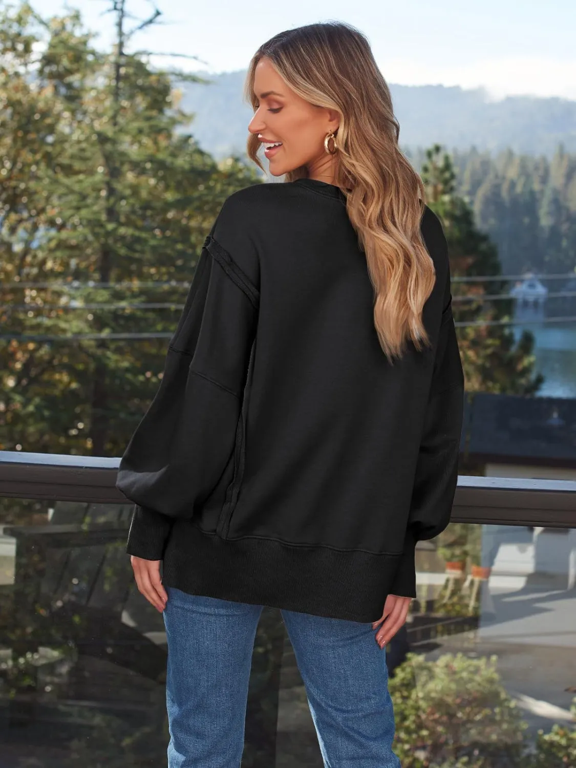 Slit Long Sleeve Sweatshirt