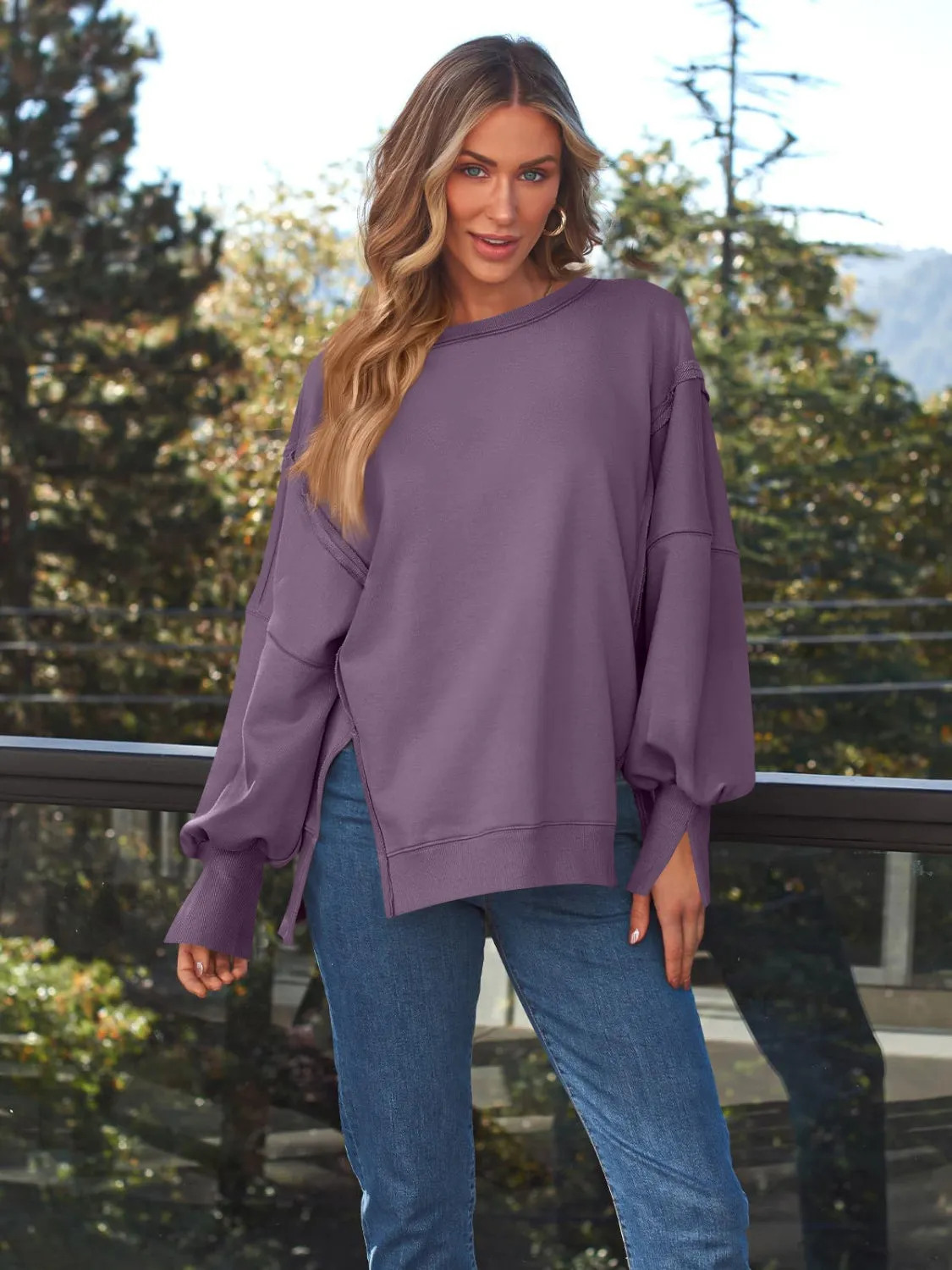 Slit Long Sleeve Sweatshirt