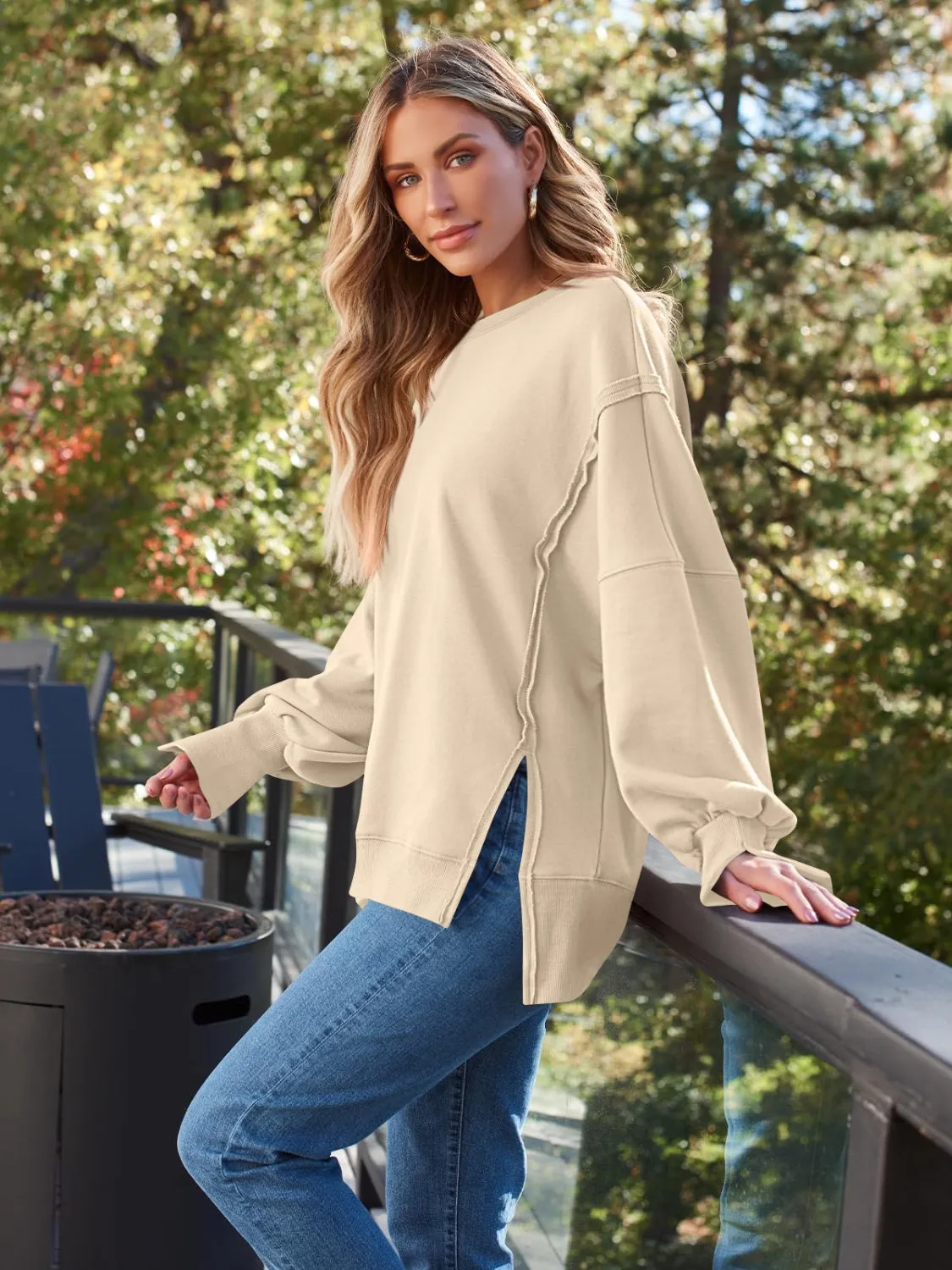 Slit Long Sleeve Sweatshirt