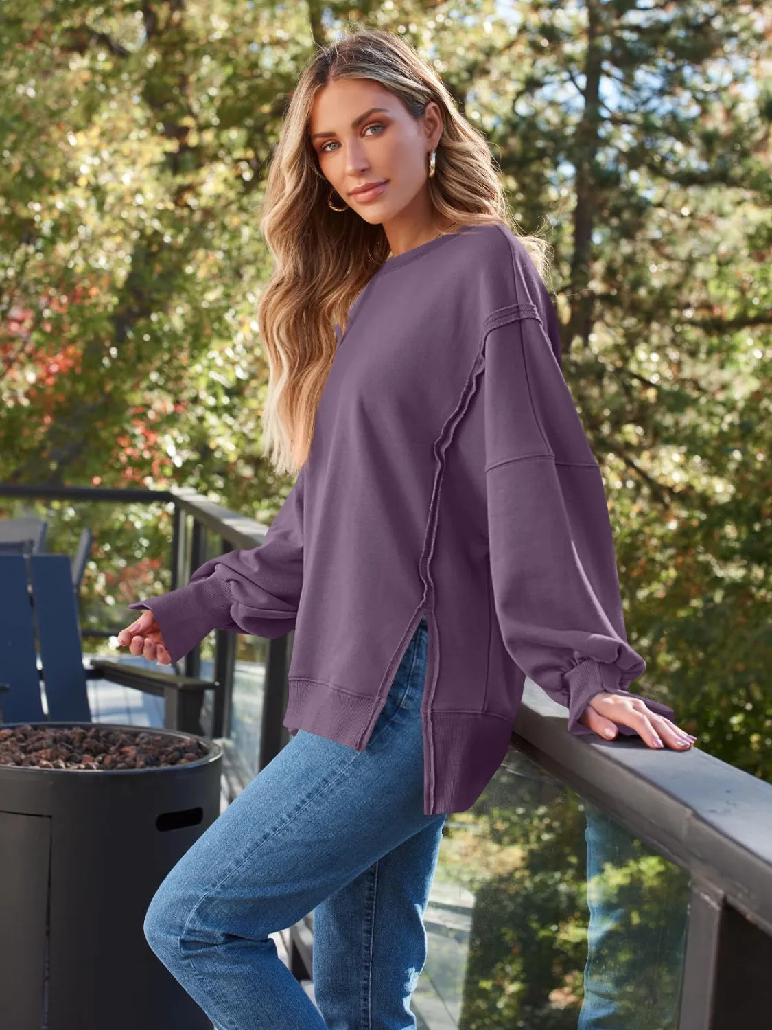 Slit Long Sleeve Sweatshirt