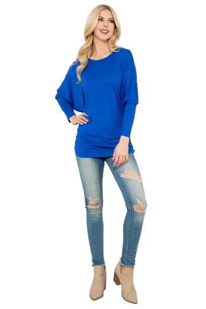 Solid Long Dolman Sleeve Tunnel Detail Top Blue Royal - Pack of 4