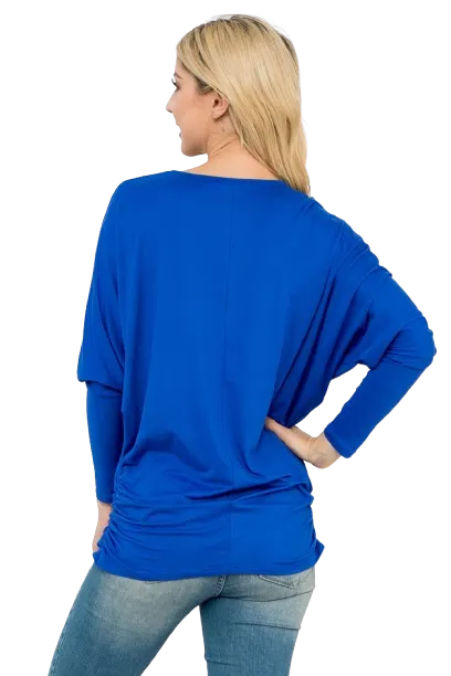 Solid Long Dolman Sleeve Tunnel Detail Top Blue Royal - Pack of 4