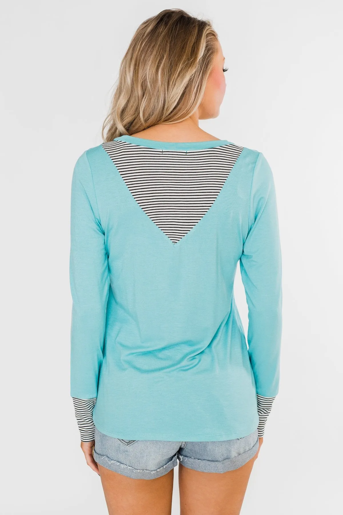 Special to Me Striped Detail Long Sleeve Top- Blue