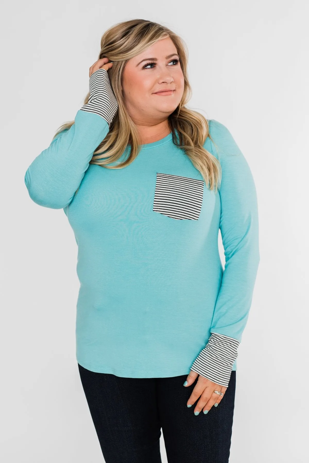 Special to Me Striped Detail Long Sleeve Top- Blue
