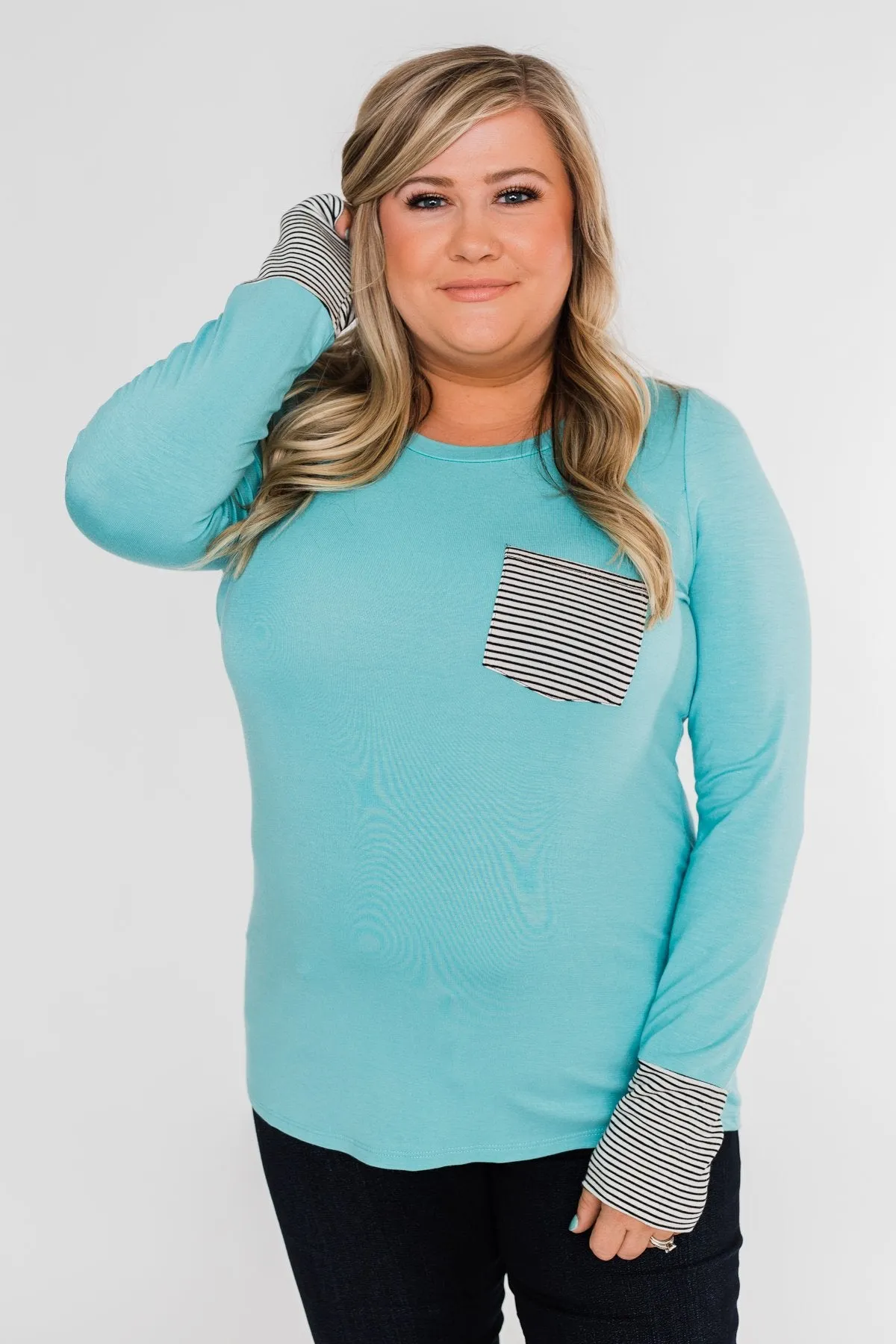 Special to Me Striped Detail Long Sleeve Top- Blue