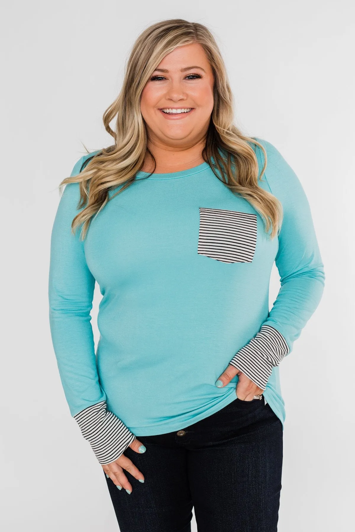 Special to Me Striped Detail Long Sleeve Top- Blue