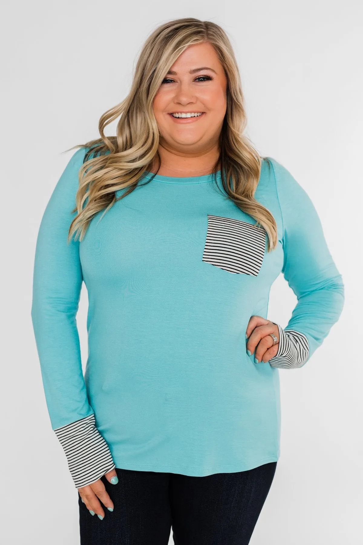 Special to Me Striped Detail Long Sleeve Top- Blue