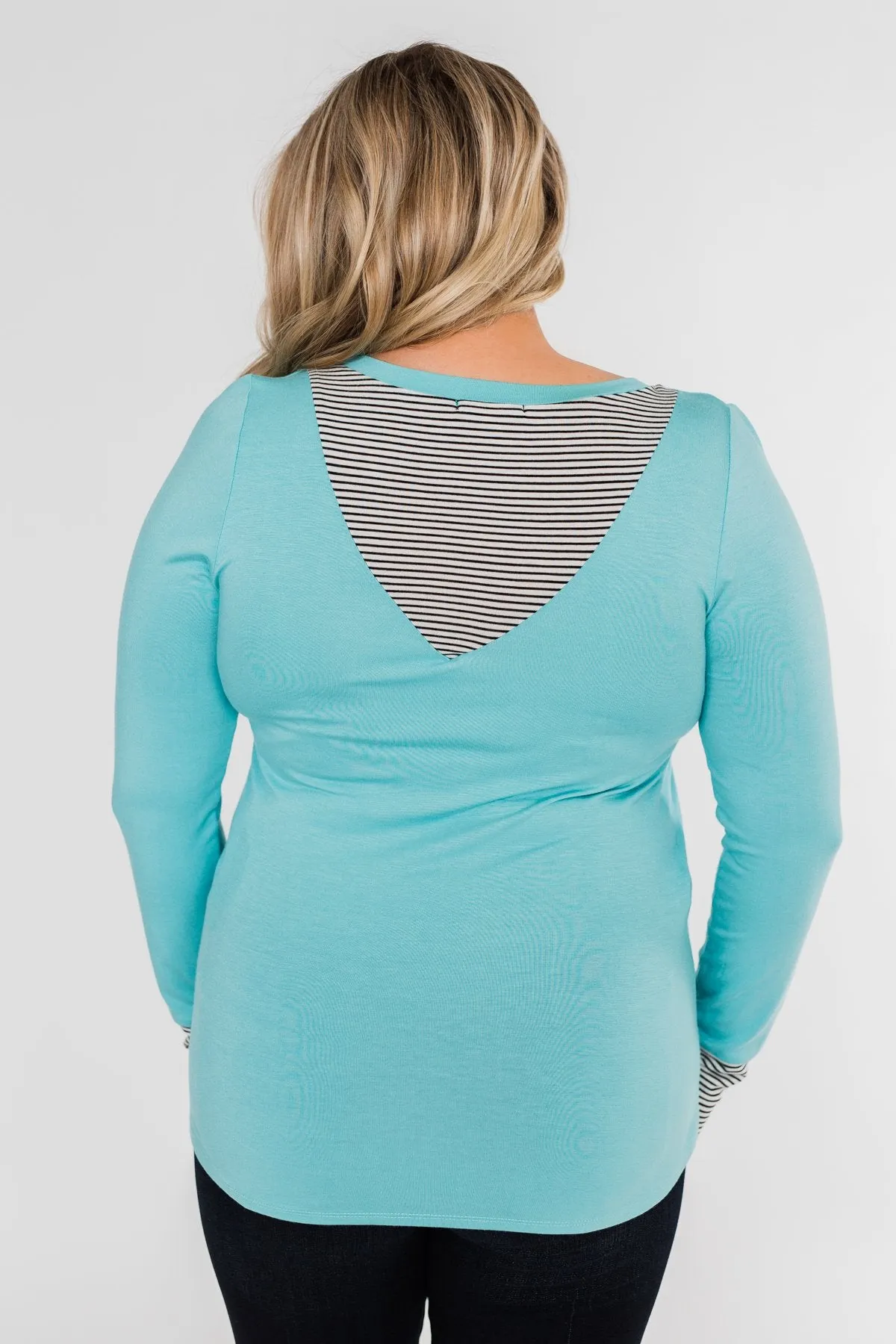 Special to Me Striped Detail Long Sleeve Top- Blue
