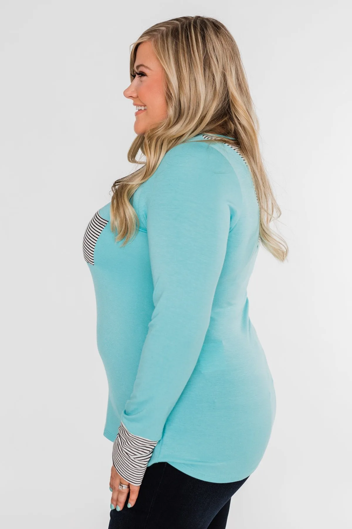 Special to Me Striped Detail Long Sleeve Top- Blue