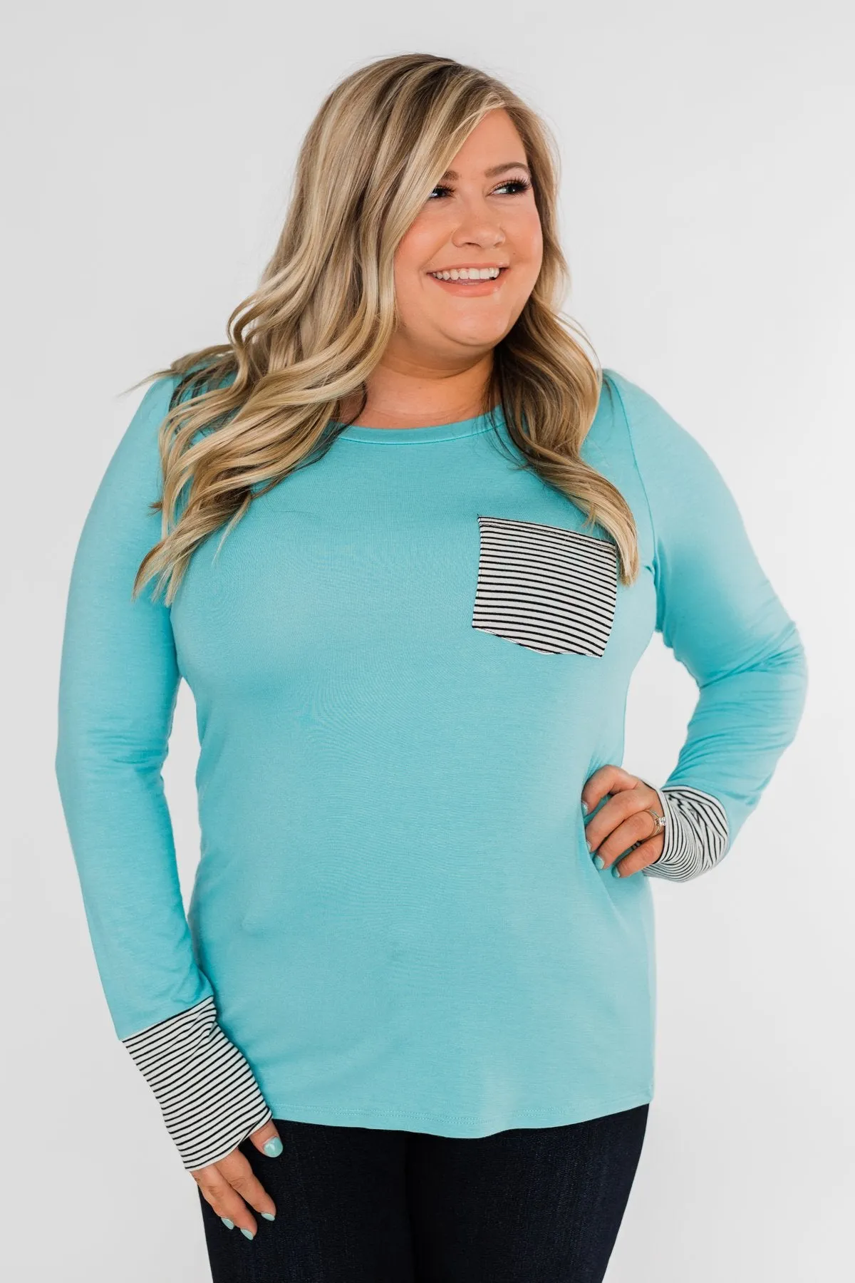 Special to Me Striped Detail Long Sleeve Top- Blue