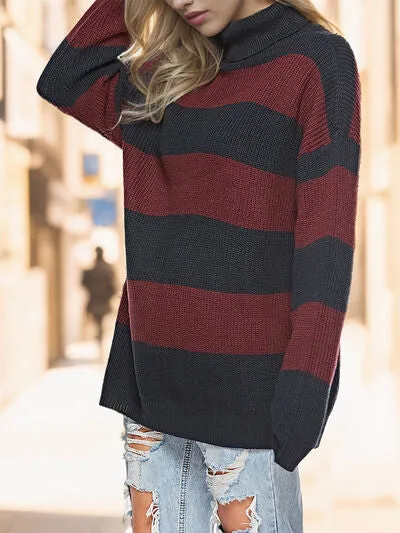 Striped Turtleneck Long Sleeve Sweater (3 Colors)
