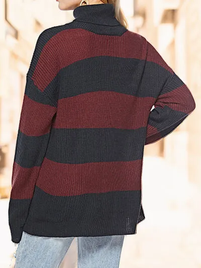 Striped Turtleneck Long Sleeve Sweater (3 Colors)