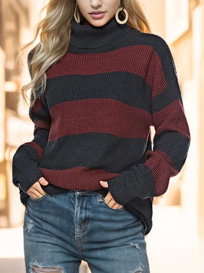 Striped Turtleneck Long Sleeve Sweater (3 Colors)