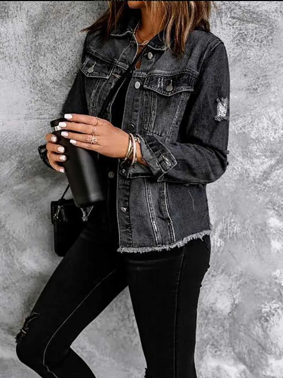 Stunncal Ripped Denim Long Sleeve Shirt
