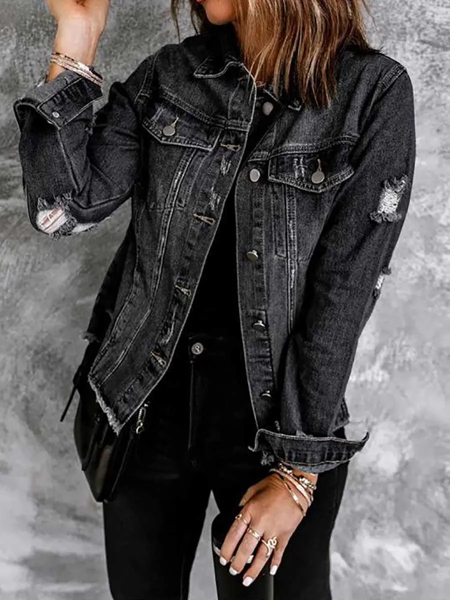 Stunncal Ripped Denim Long Sleeve Shirt