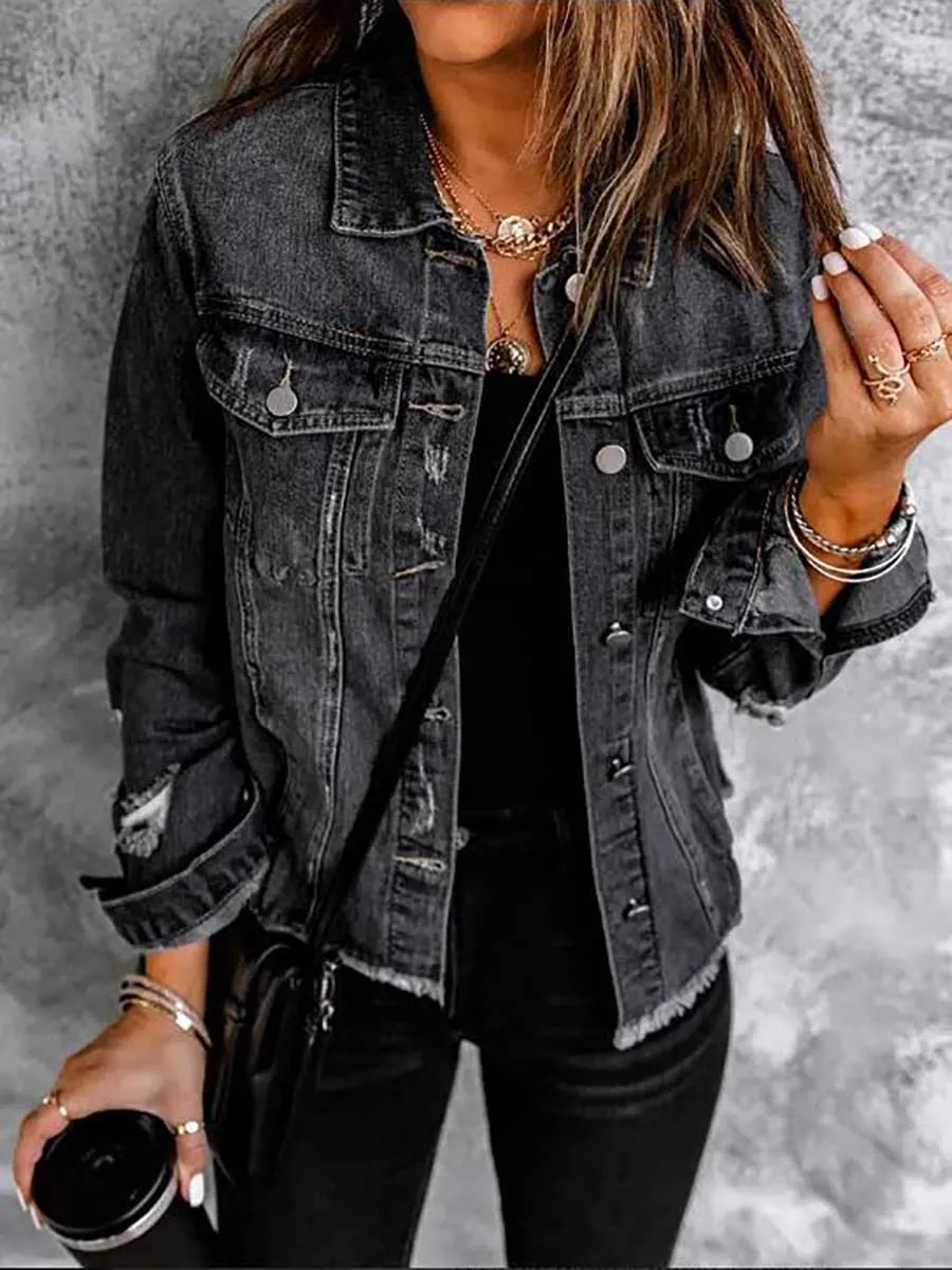 Stunncal Ripped Denim Long Sleeve Shirt
