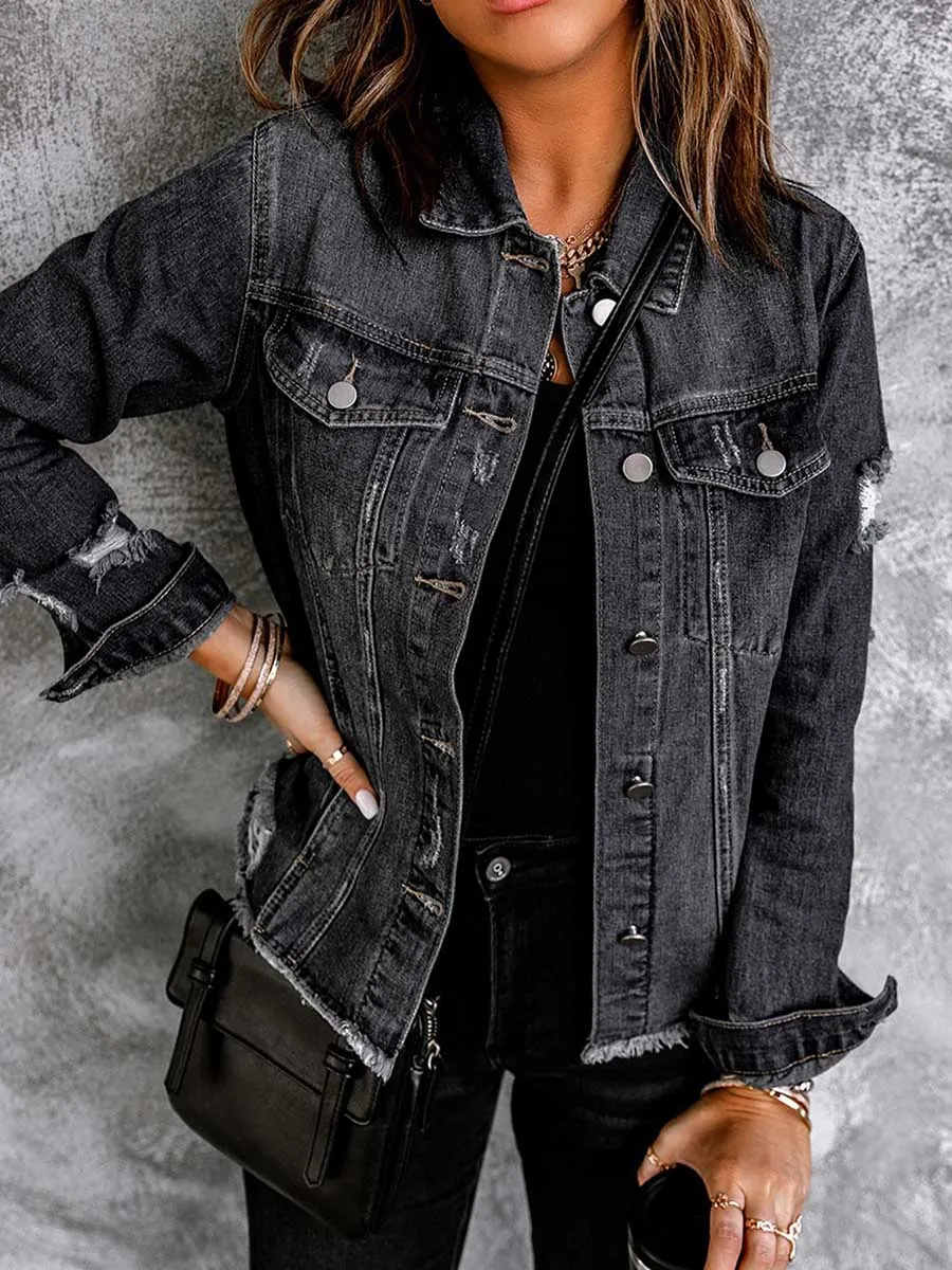 Stunncal Ripped Denim Long Sleeve Shirt