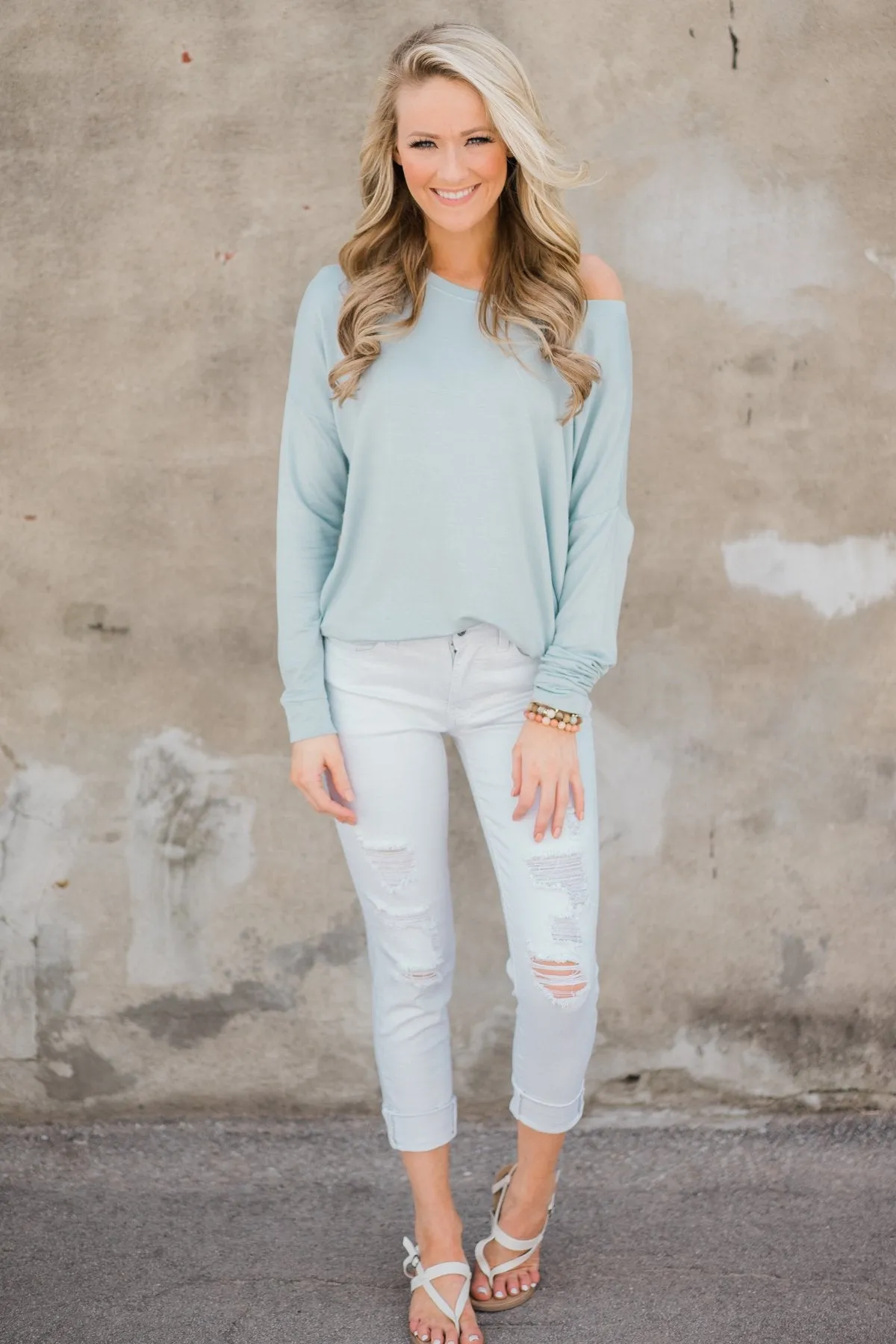 Summer Nights Long Sleeve Top- Baby Blue