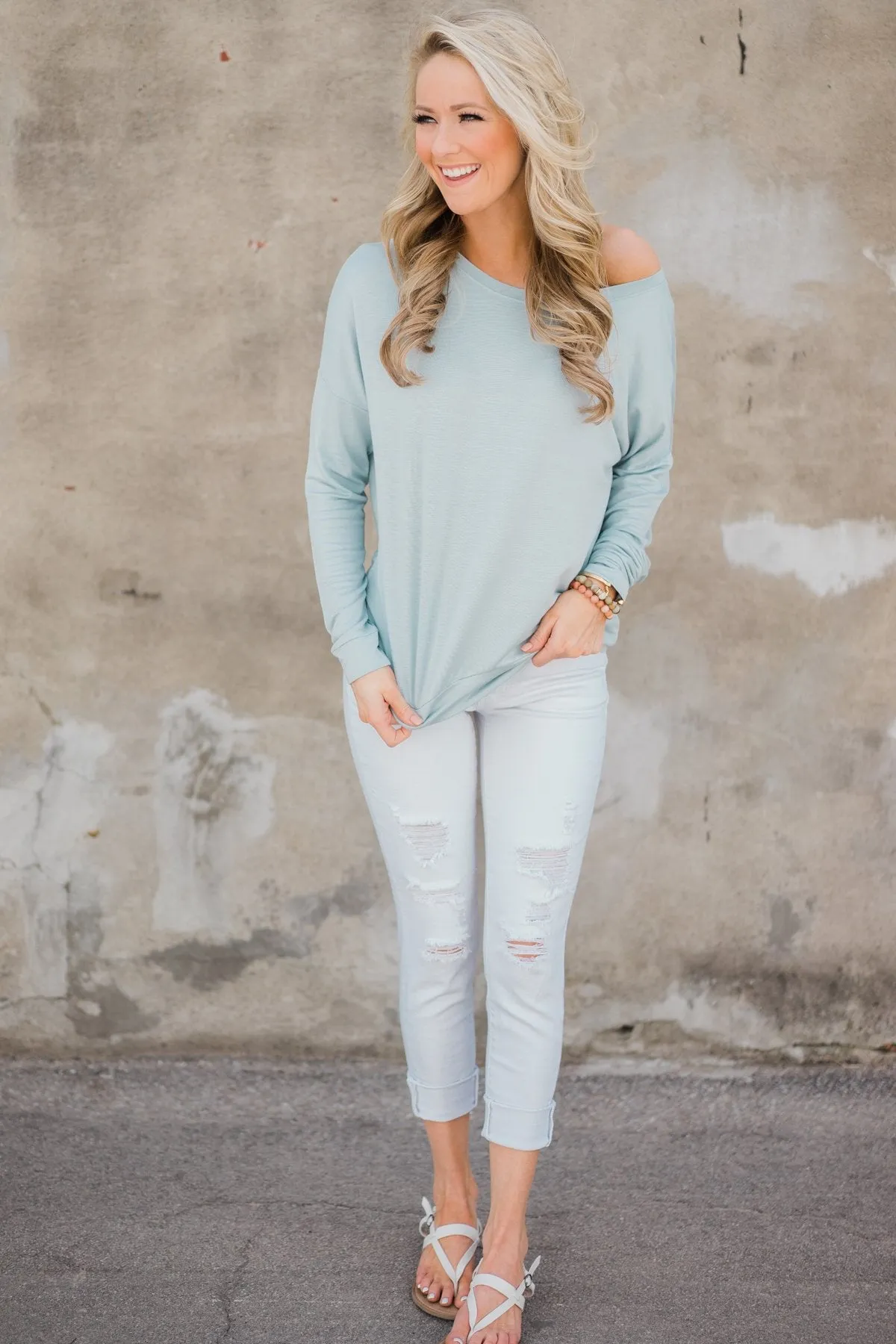 Summer Nights Long Sleeve Top- Baby Blue