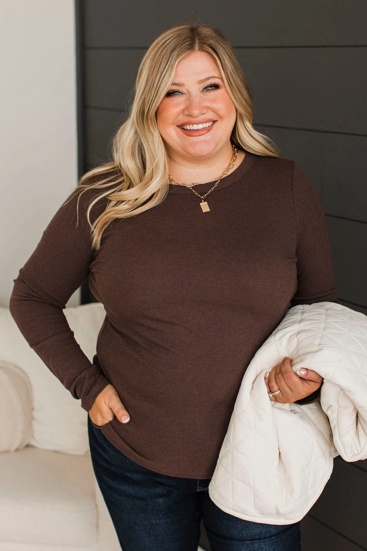 Super Lovable Long Sleeve Top- Brown