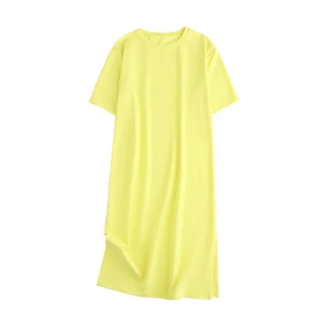 Tangada 2021 Women Elegant 95% Cotton Sweatshirt Dress Oversized Short Sleeve Side Open Ladies Midi Dress 6L60