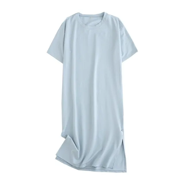 Tangada 2021 Women Elegant 95% Cotton Sweatshirt Dress Oversized Short Sleeve Side Open Ladies Midi Dress 6L60