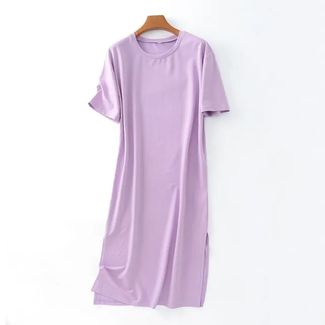Tangada 2021 Women Elegant 95% Cotton Sweatshirt Dress Oversized Short Sleeve Side Open Ladies Midi Dress 6L60