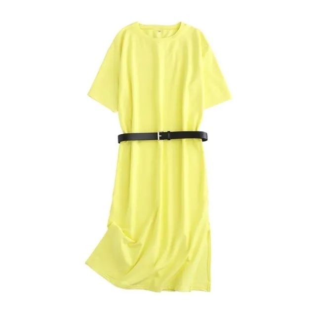 Tangada 2021 Women Elegant 95% Cotton Sweatshirt Dress Oversized Short Sleeve Side Open Ladies Midi Dress 6L60