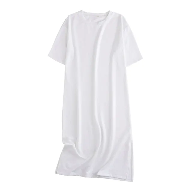 Tangada 2021 Women Elegant 95% Cotton Sweatshirt Dress Oversized Short Sleeve Side Open Ladies Midi Dress 6L60