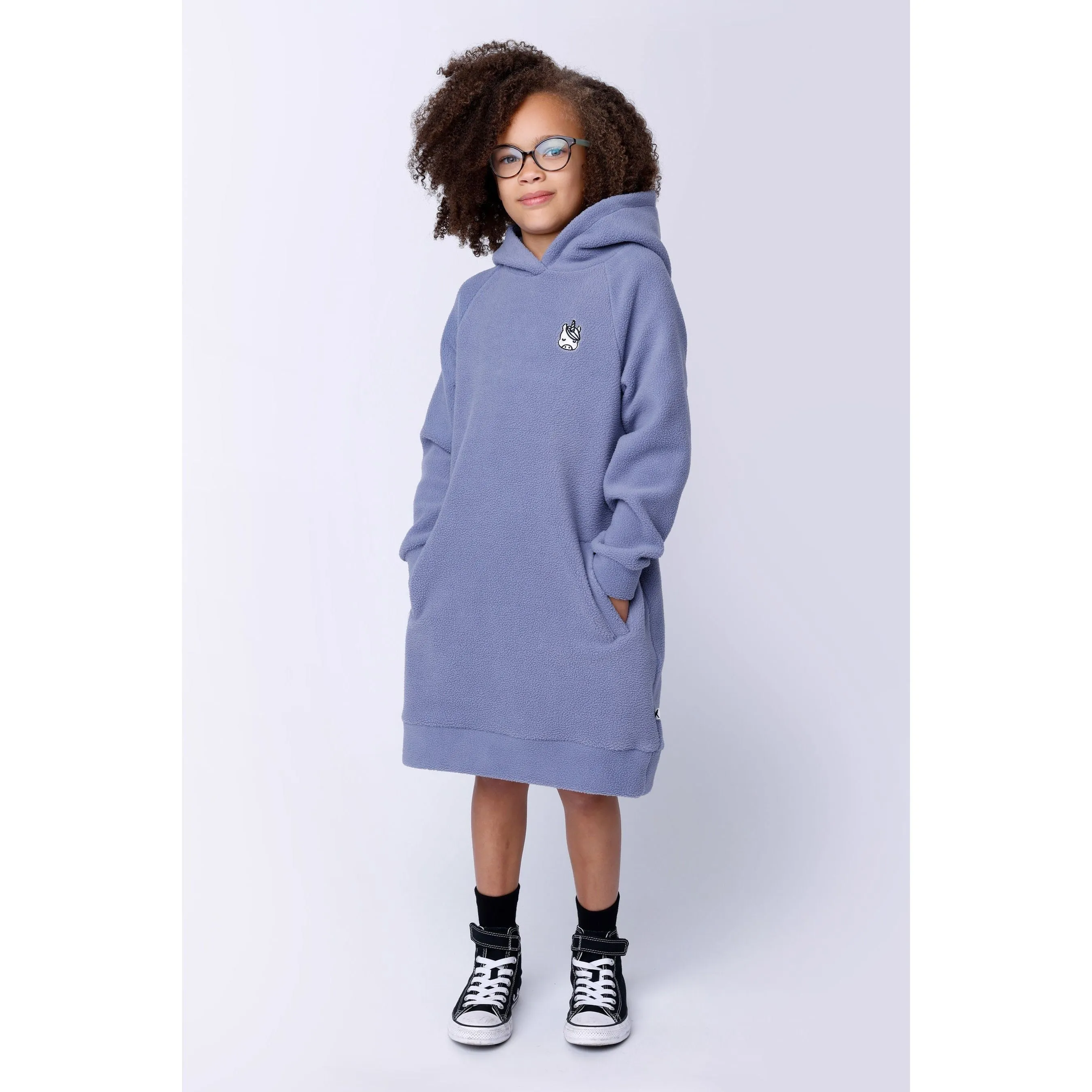 Teddy Hoodie Dress - Cornflower
