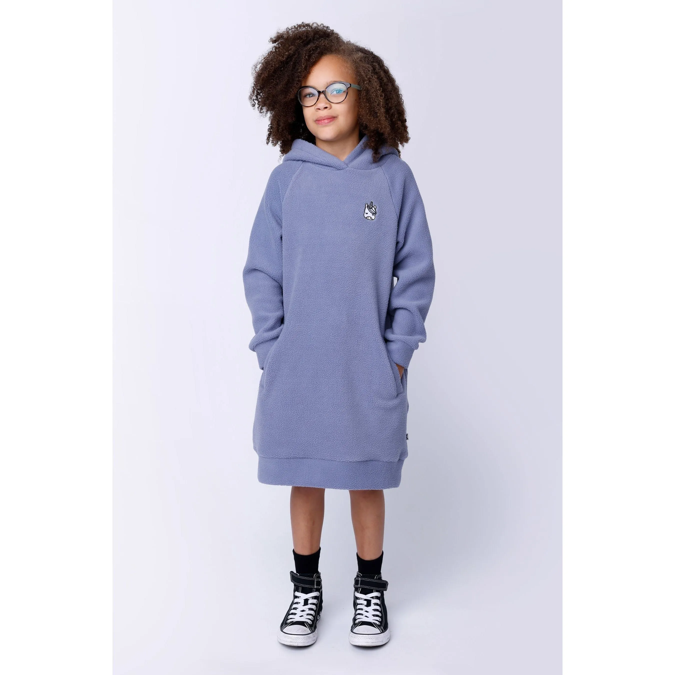 Teddy Hoodie Dress - Cornflower