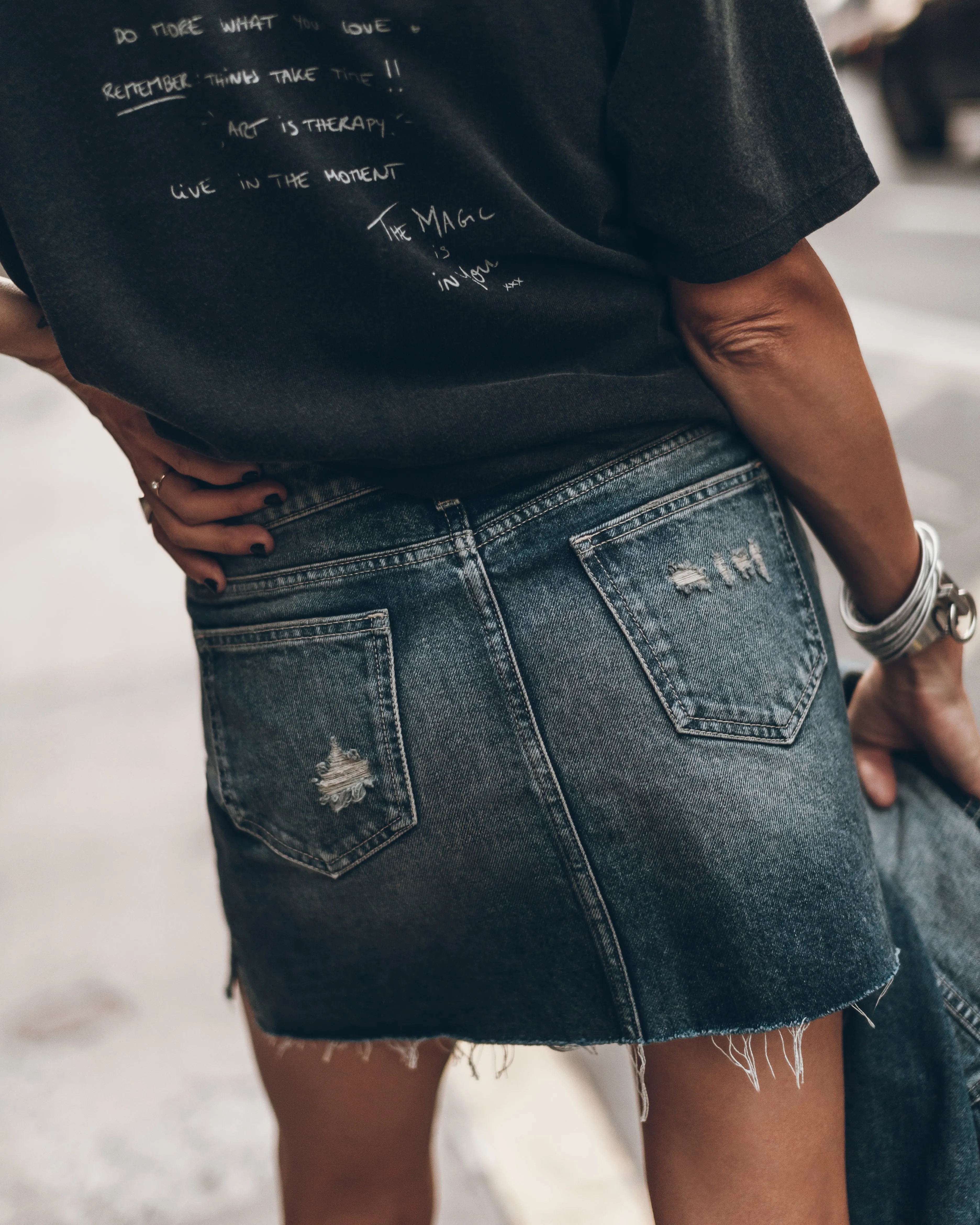 The Dark Blue Slit Denim Skirt