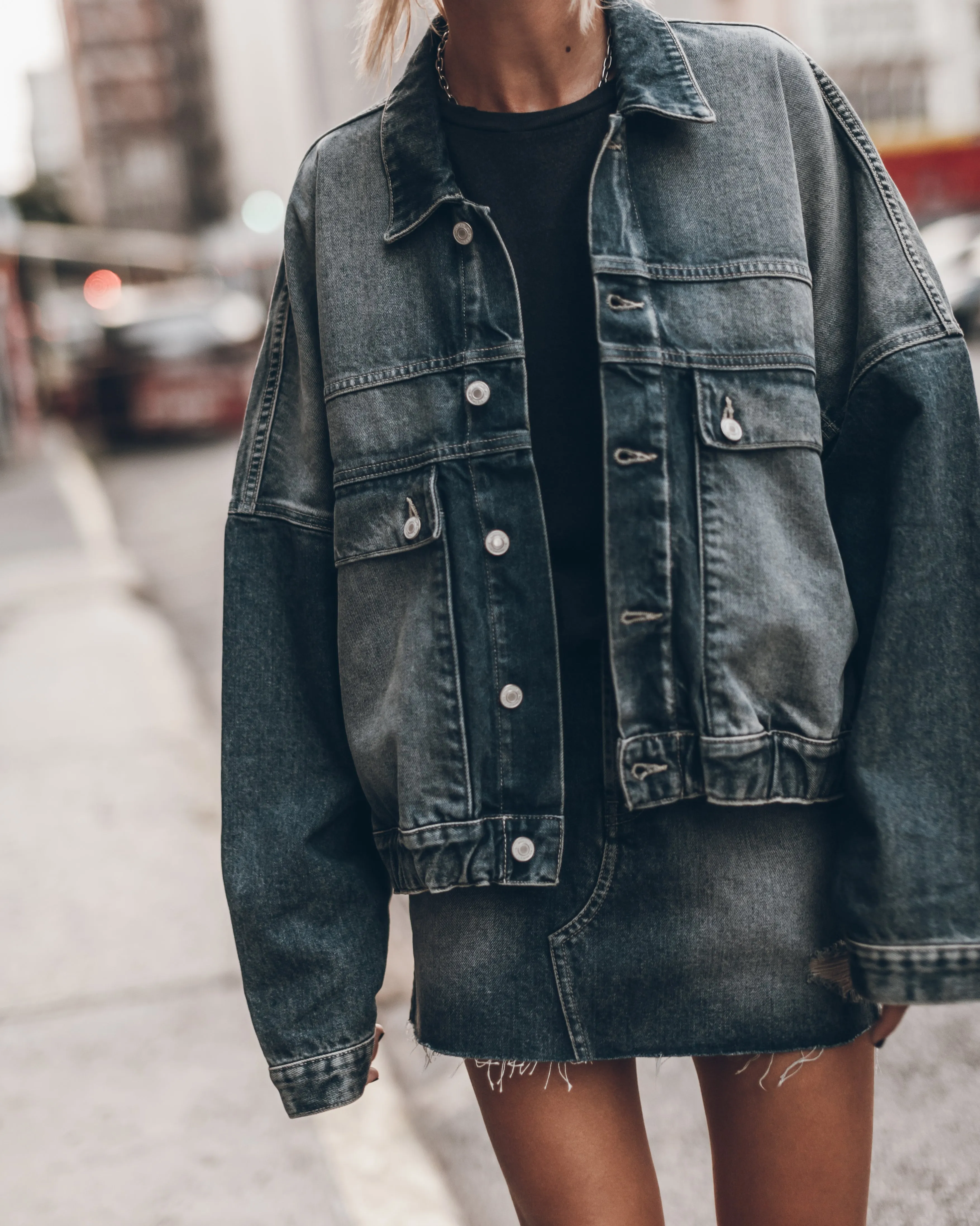 The Dark Blue Slit Denim Skirt