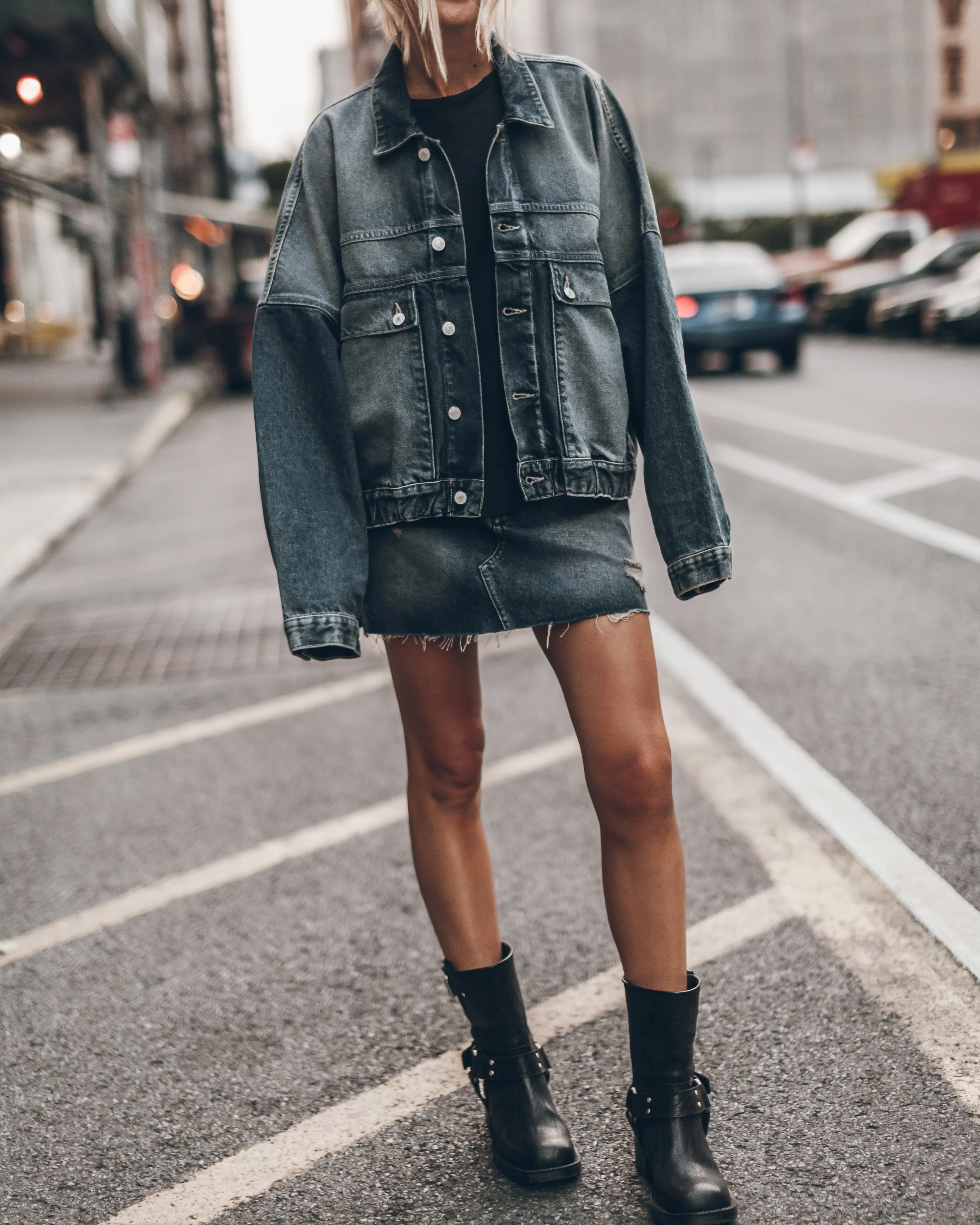 The Dark Blue Slit Denim Skirt