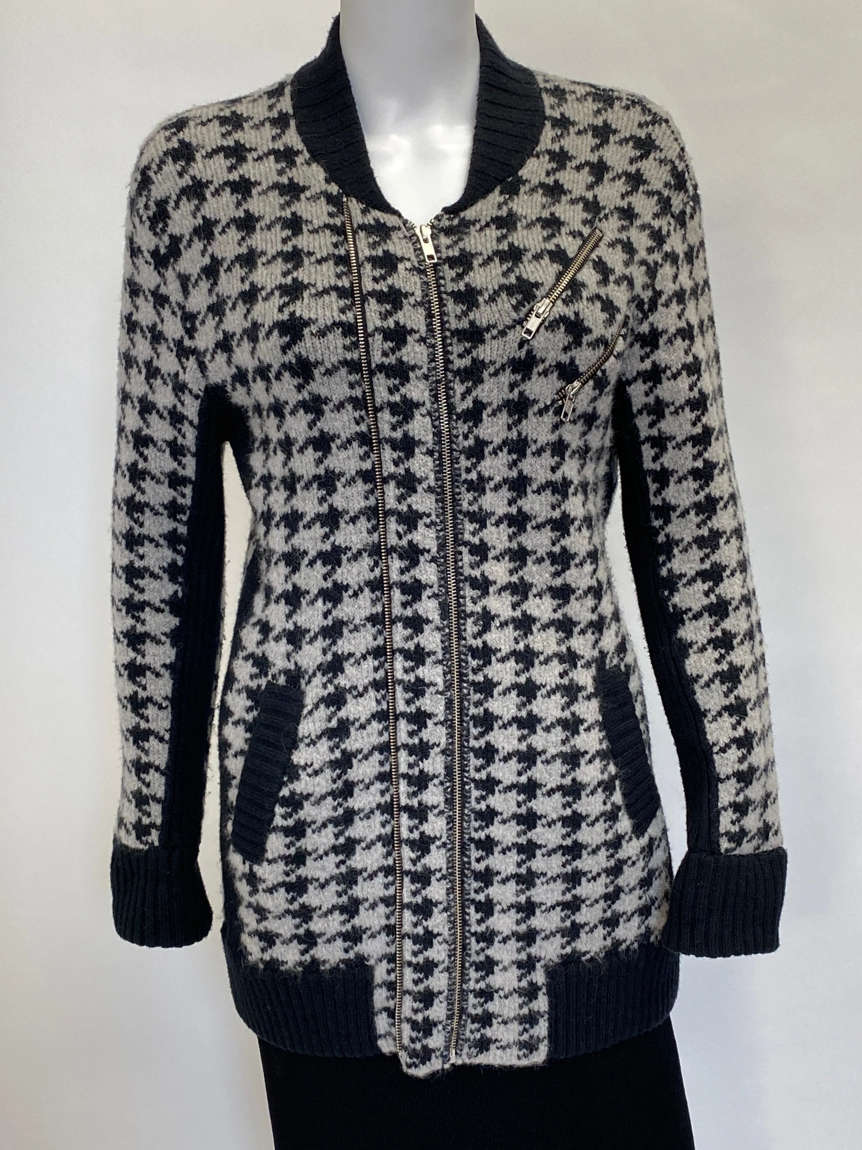 The Kooples Grey and Black Houndstooth Zipper Jacket