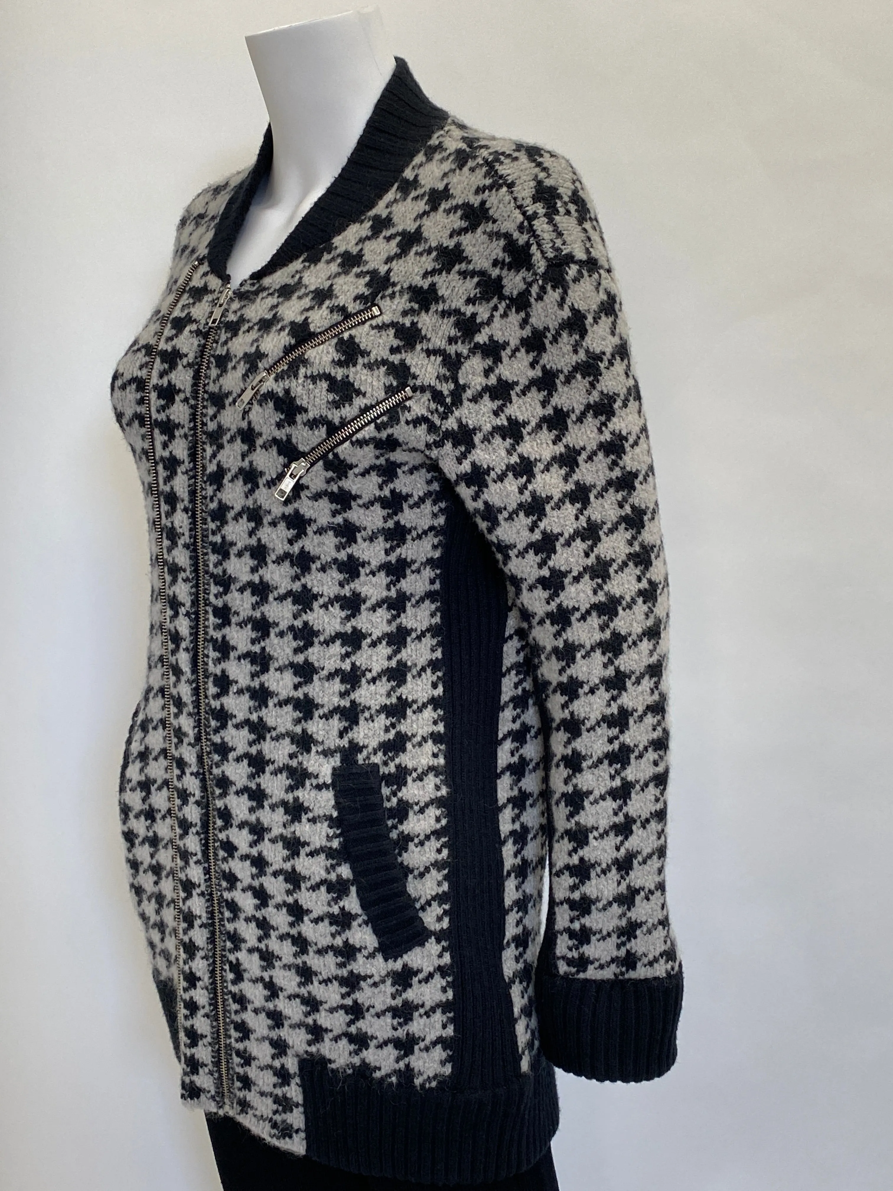 The Kooples Grey and Black Houndstooth Zipper Jacket