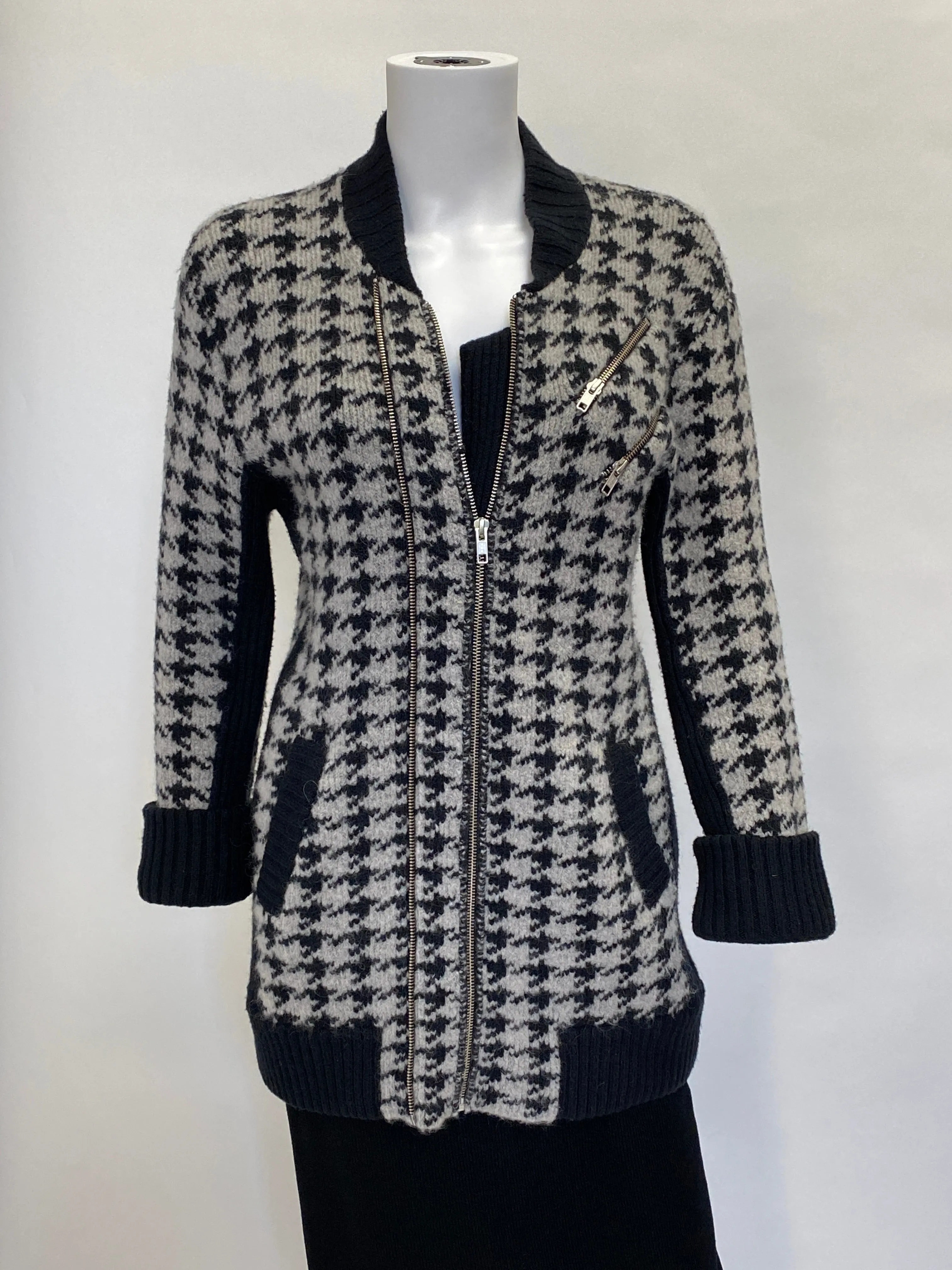 The Kooples Grey and Black Houndstooth Zipper Jacket