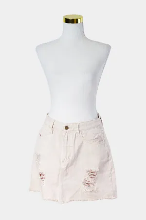 THRILLS Pale Pink Distressed Denim Skirt